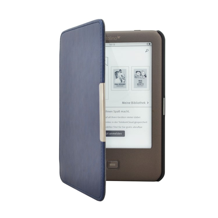 Crazy Horse PU Leather Folio Flip Cover Case for Tolino Shine - Dark Blue-4