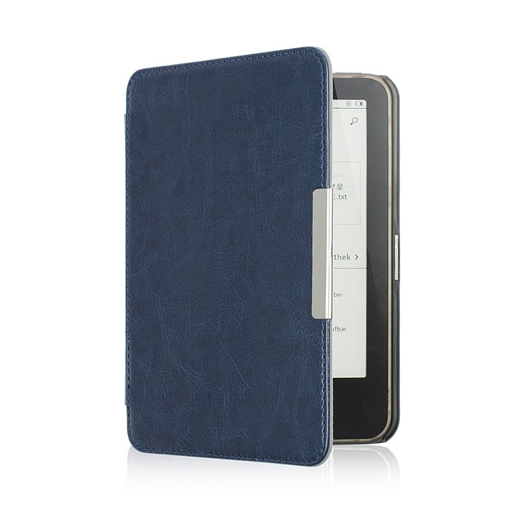 Crazy Horse Folio Flip PU Leather Shell for Tolino Vision 4/3/2/1 - Dark Blue-3