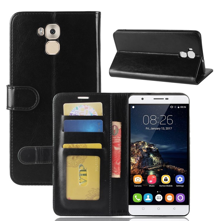 Crazy Horse Texture Wallet Stand Leather Phone Case for Oukitel U16 Max - Black-8