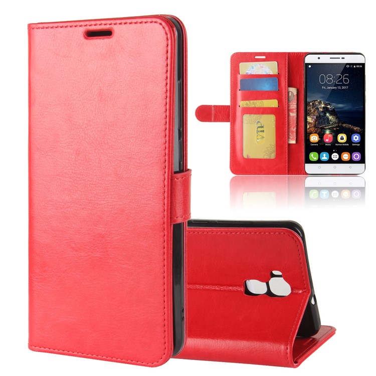 Crazy Horse Texture Wallet Stand Leather Phone Shell for Oukitel U16 Max - Red-1