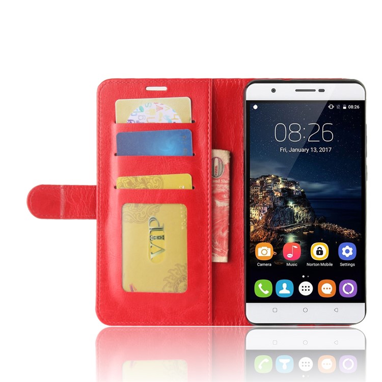 Crazy Horse Texture Wallet Stand Leather Phone Shell for Oukitel U16 Max - Red-5