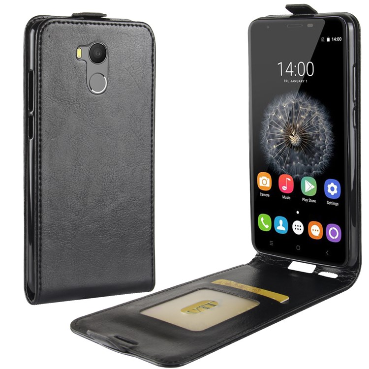 Crazy Horse Vertical Leather Card Holder Case for Oukitel U15 Pro - Black-1