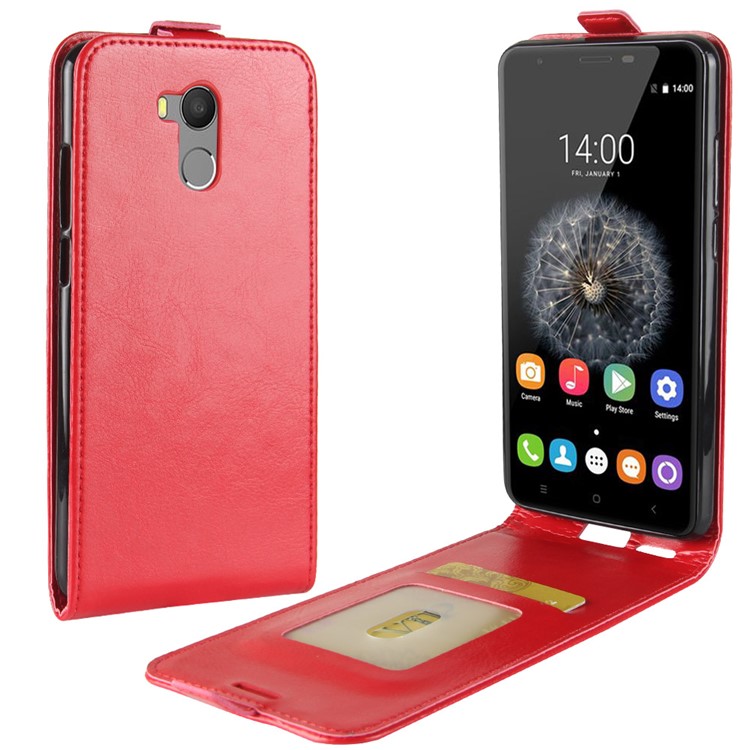 Crazy Horse Vertical Leather Case with Card Slot for Oukitel U15 Pro - Red-1