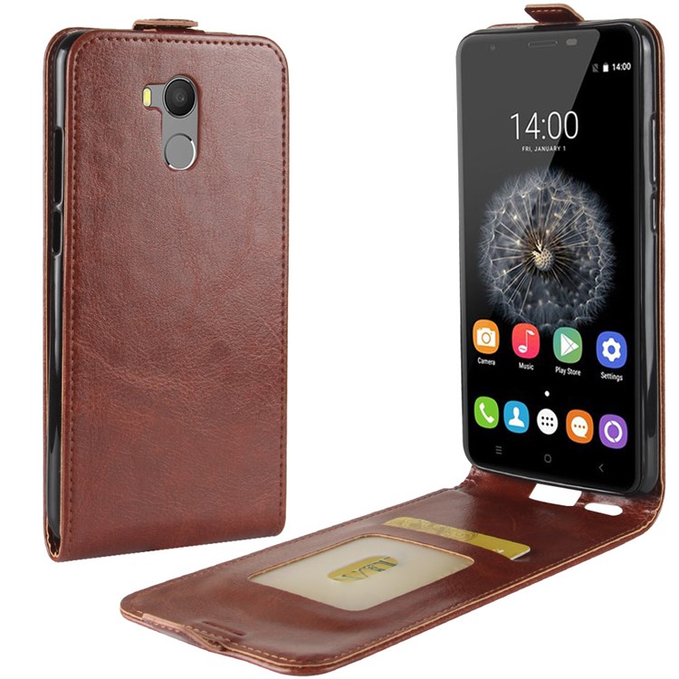 Crazy Horse Vertical PU Leather Card Holder Case for Oukitel U15 Pro - Brown-1