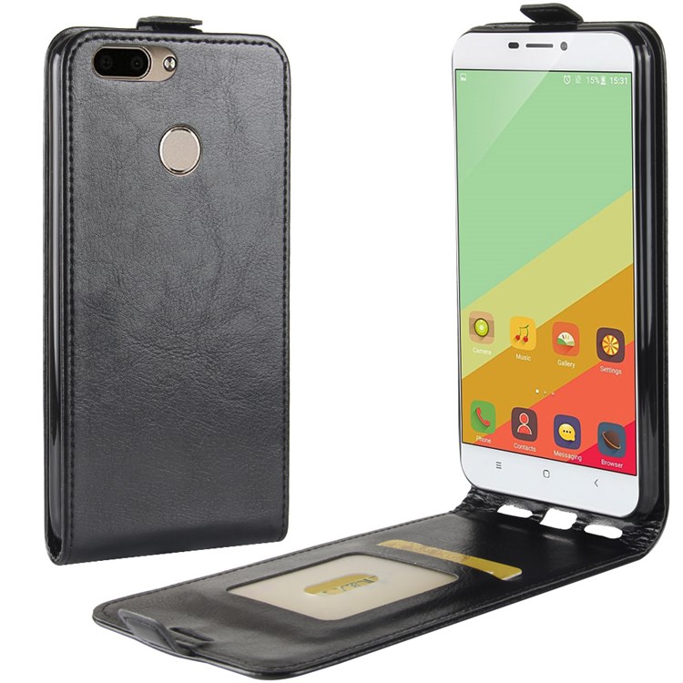 Crazy Horse Texture Vertical Flip Leather Card Holder Mobile Case for Oukitel U20 Plus - Black-1
