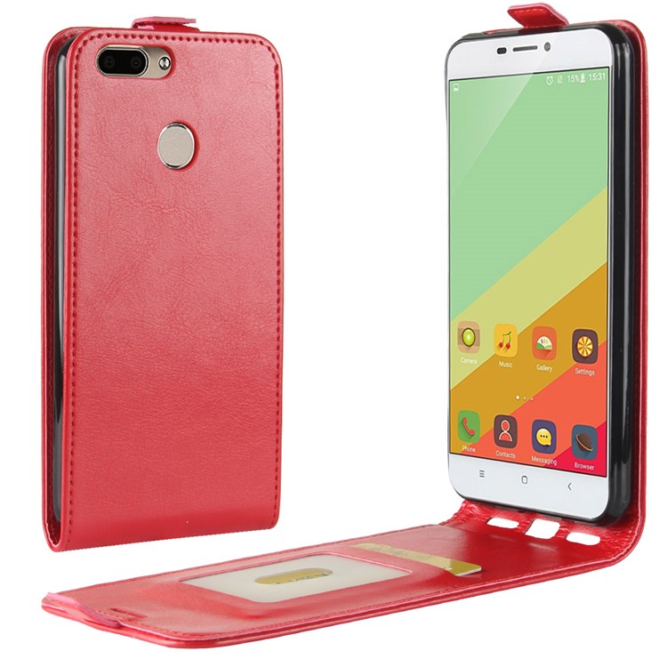 Crazy Horse Texture Vertical Flip Leather Card Holder Mobile Shell for Oukitel U20 Plus - Red-1