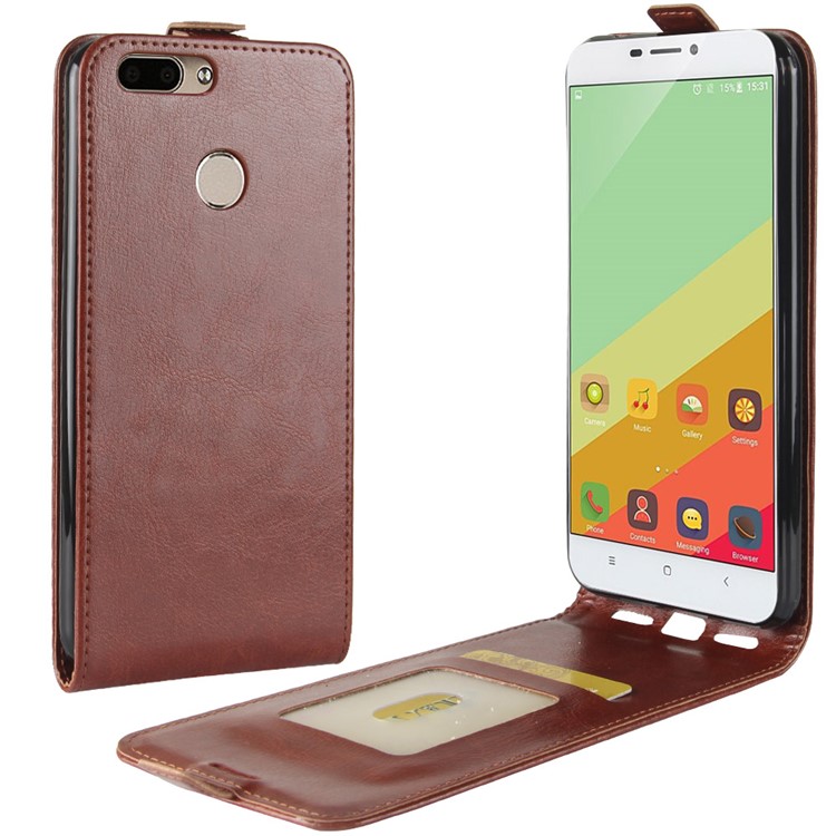 Crazy Horse Texture Vertical Flip Leather Card Slot Phone Case for Oukitel U20 Plus - Brown-1