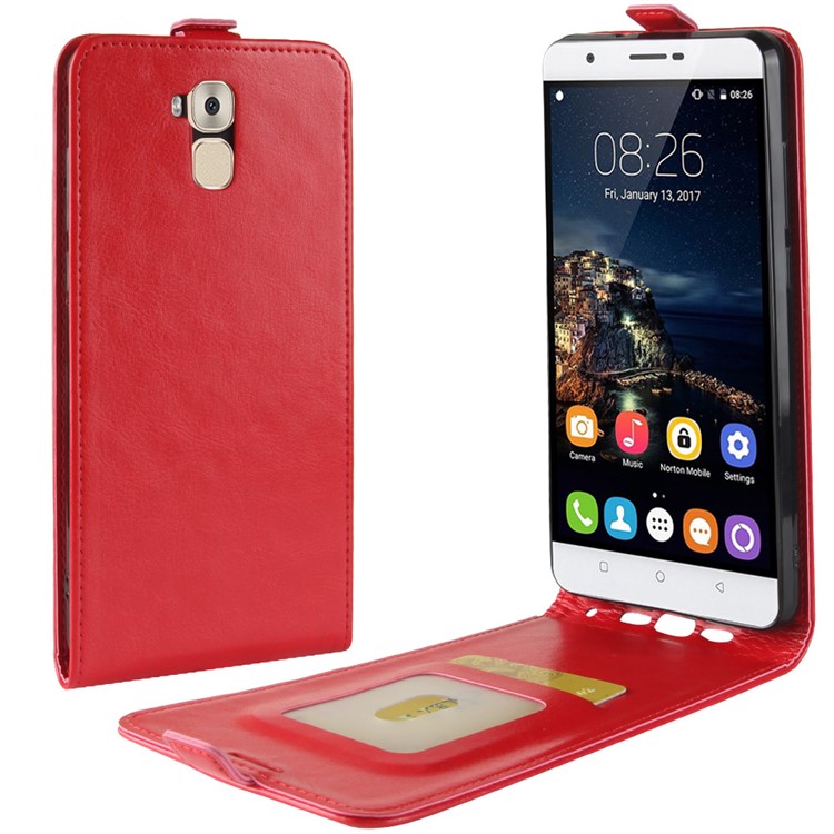 Crazy Horse Texture Vertical Flip Leather Shell with Card Slot for Oukitel U16 Max - Red-1