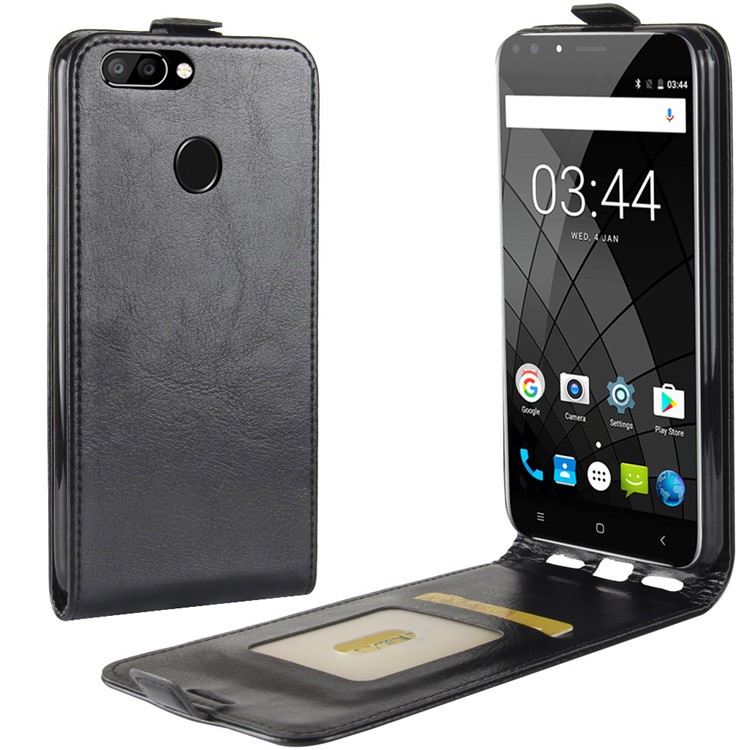 Crazy Horse Vertical Leather Card Holder Case for Oukitel U22 - Black-1