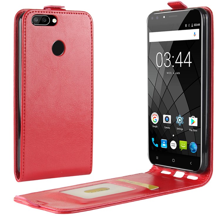 Crazy Horse Cell Phone Leather Vertical Case for Oukitel U22 - Red-1