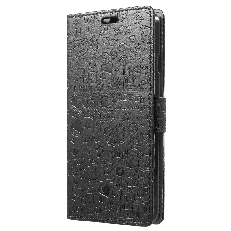 Cartoon Graffiti Flip Leather Wallet Stand Case for Wileyfox Spark X - Black-2