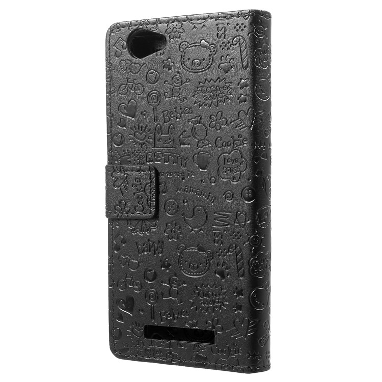 Cartoon Graffiti Flip Leather Wallet Stand Case for Wileyfox Spark X - Black-3