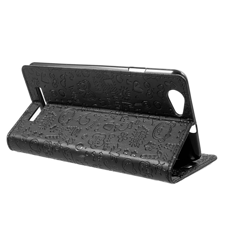 Cartoon Graffiti Flip Leather Wallet Stand Case for Wileyfox Spark X - Black-4