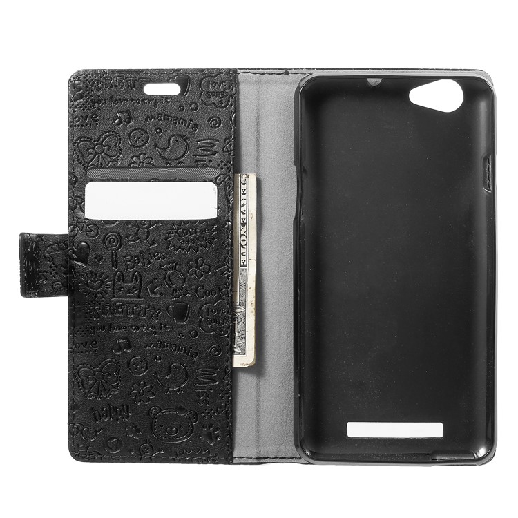 Cartoon Graffiti Flip Leather Wallet Stand Case for Wileyfox Spark X - Black-5