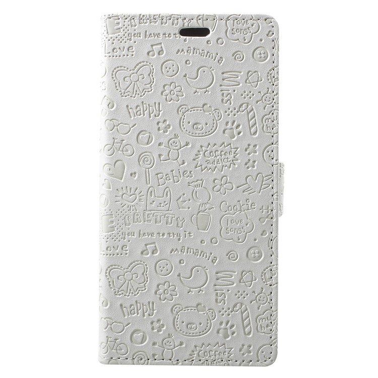 Cartoon Graffiti Flip Leather Wallet Stand Cover for Wileyfox Spark X - White-1