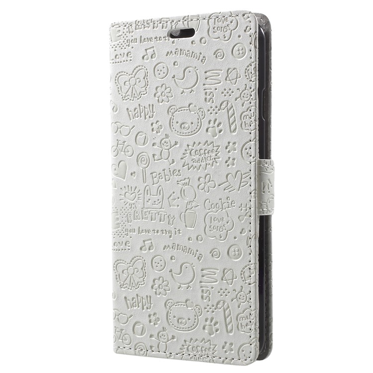 Cartoon Graffiti Flip Leather Wallet Stand Cover for Wileyfox Spark X - White-2