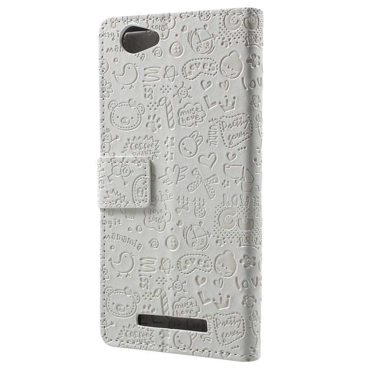 Cartoon Graffiti Flip Leather Wallet Stand Cover for Wileyfox Spark X - White-3