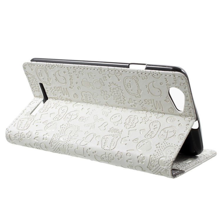 Cartoon Graffiti Flip Leather Wallet Stand Cover for Wileyfox Spark X - White-4