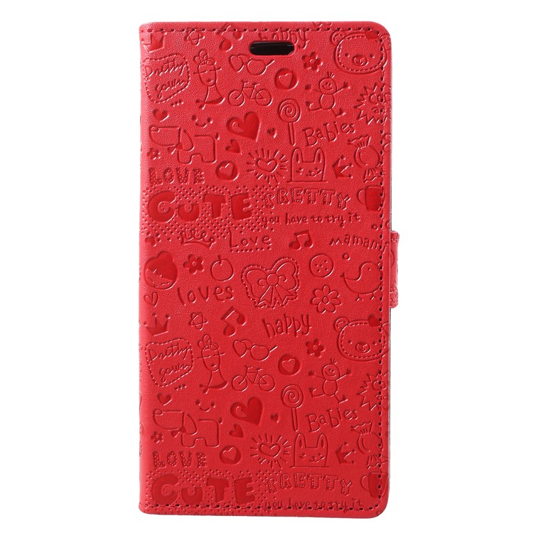 Cartoon Graffiti Flip Leather Wallet Stand Shell for Wileyfox Spark X - Red-1
