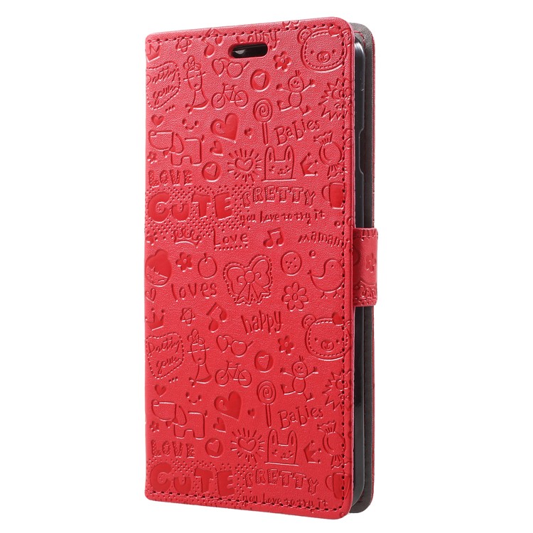 Cartoon Graffiti Flip Leather Wallet Stand Shell for Wileyfox Spark X - Red-2