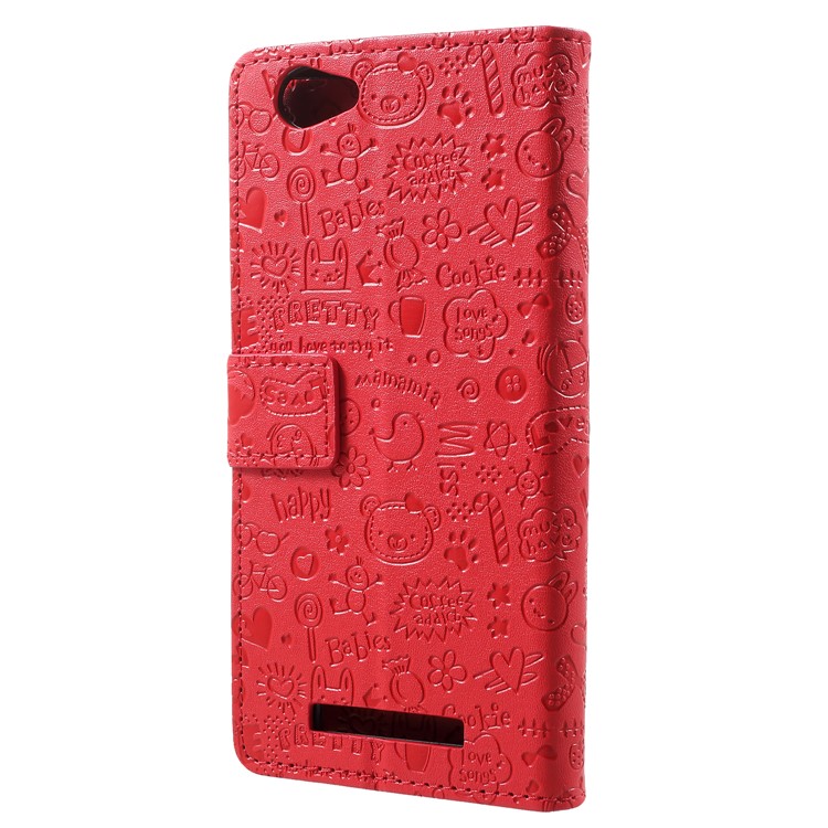 Cartoon Graffiti Flip Leather Wallet Stand Shell for Wileyfox Spark X - Red-3