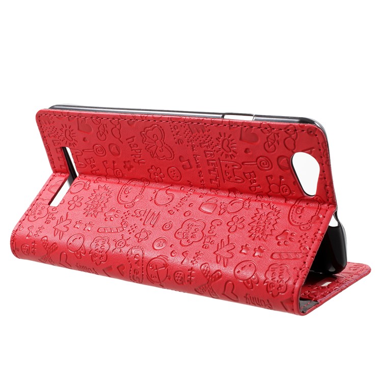 Cartoon Graffiti Flip Leather Wallet Stand Shell for Wileyfox Spark X - Red-4