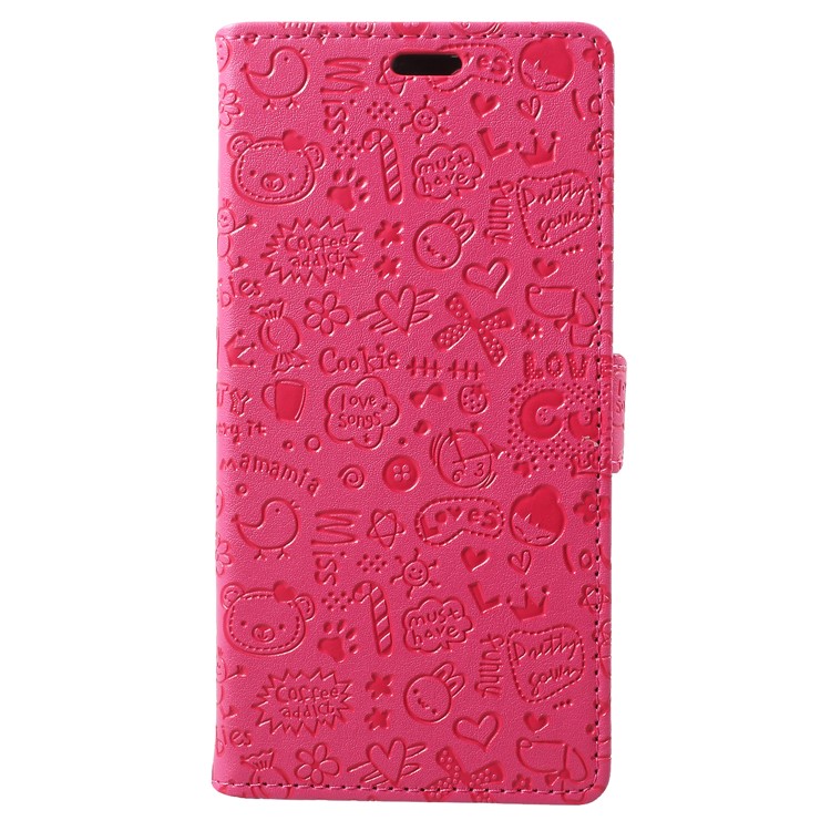 Cartoon Graffiti Flip Leather Wallet Stand Casing for Wileyfox Spark X - Rose-1