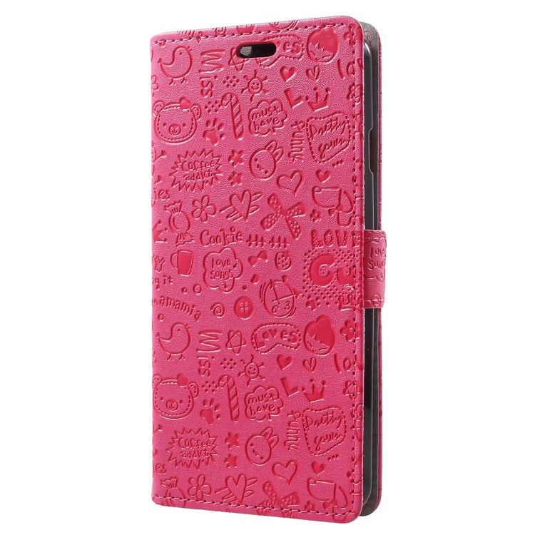 Cartoon Graffiti Flip Leather Wallet Stand Casing for Wileyfox Spark X - Rose-2