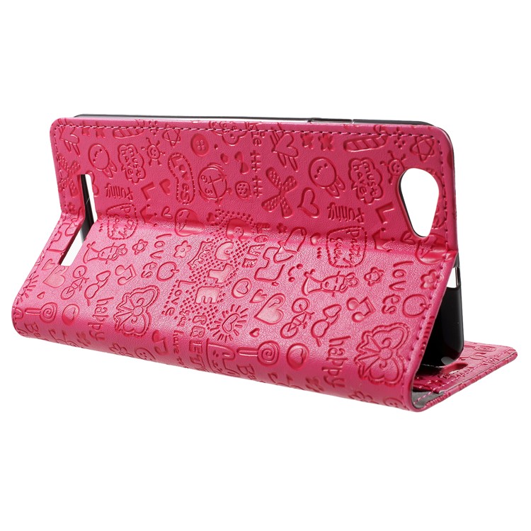 Cartoon Graffiti Flip Leather Wallet Stand Casing for Wileyfox Spark X - Rose-4