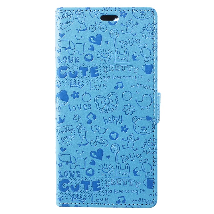 Cartoon Graffiti Flip Leather Wallet Stand Mobile Phone Case for Wileyfox Spark X - Blue-1