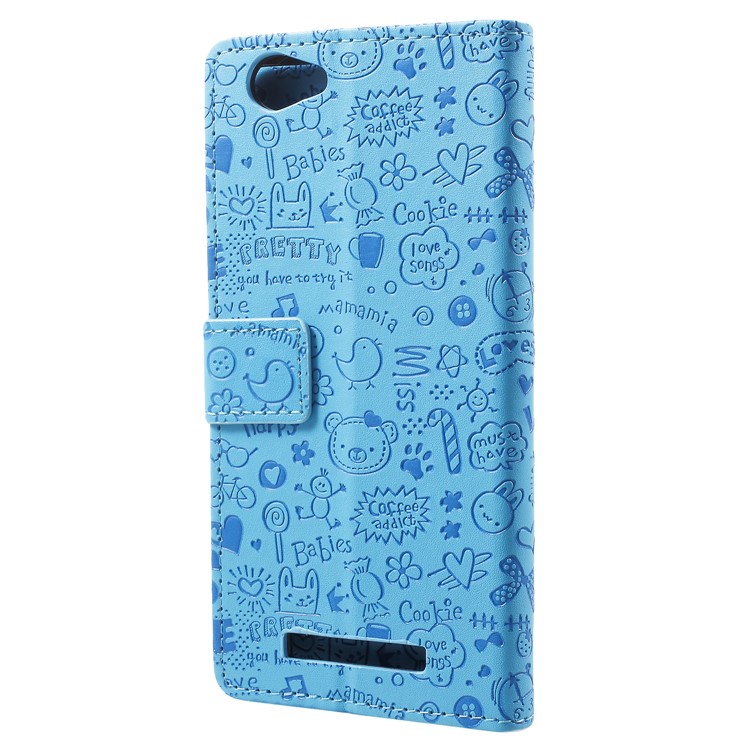 Cartoon Graffiti Flip Leather Wallet Stand Mobile Phone Case for Wileyfox Spark X - Blue-3