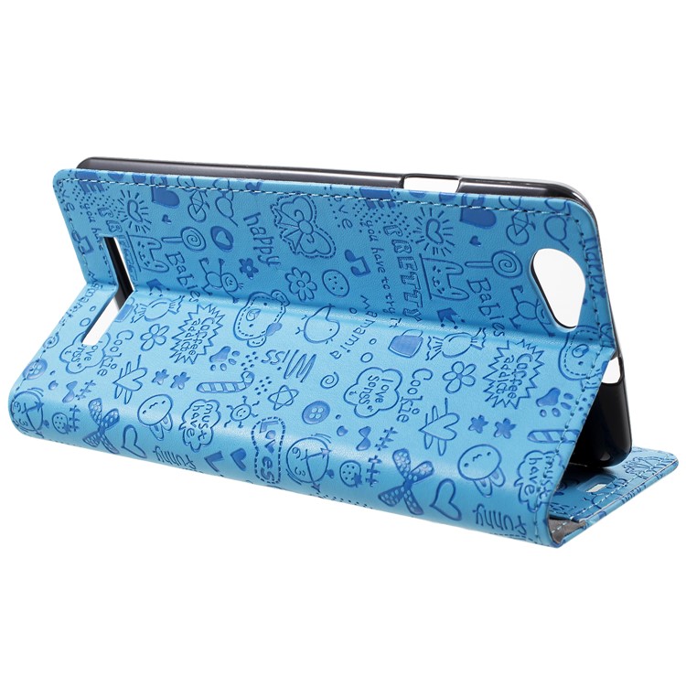 Cartoon Graffiti Flip Leather Wallet Stand Mobile Phone Case for Wileyfox Spark X - Blue-4