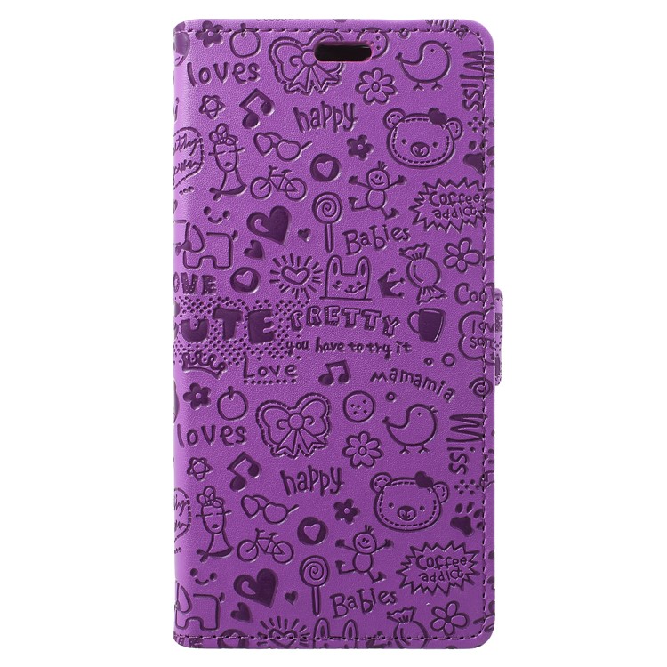 Cartoon Graffiti Flip Leather Wallet Stand Cell Phone Case for Wileyfox Spark X - Purple-1
