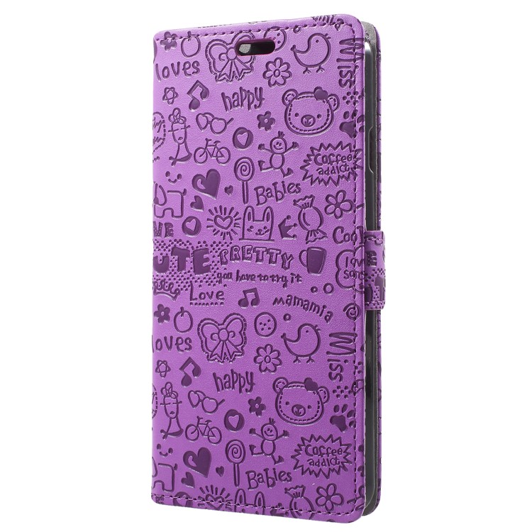 Cartoon Graffiti Flip Leather Wallet Stand Cell Phone Case for Wileyfox Spark X - Purple-2