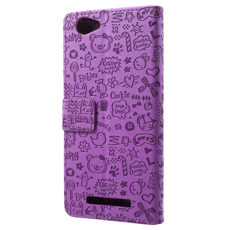 Cartoon Graffiti Flip Leather Wallet Stand Cell Phone Case for Wileyfox Spark X - Purple-3