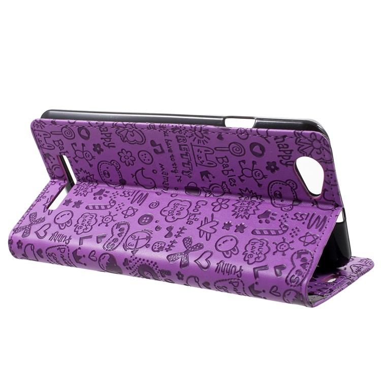 Cartoon Graffiti Flip Leather Wallet Stand Cell Phone Case for Wileyfox Spark X - Purple-4