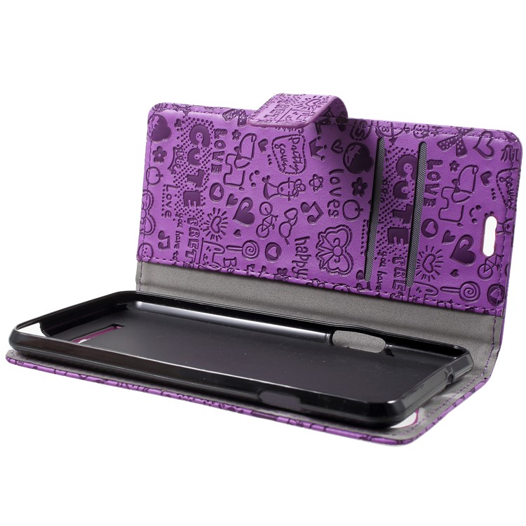 Cartoon Graffiti Flip Leather Wallet Stand Cell Phone Case for Wileyfox Spark X - Purple-5