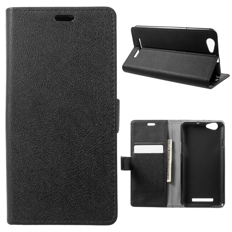 Wallet Stand Flip Leather Phone Case for Wileyfox Spark X - Black-1