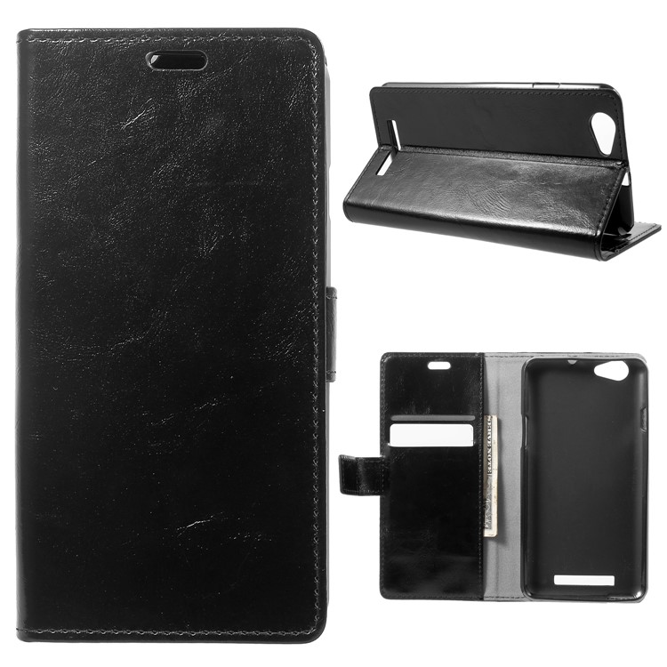 Crazy Horse Texture Wallet Stand Leather Case for Wileyfox Spark X - Black-1