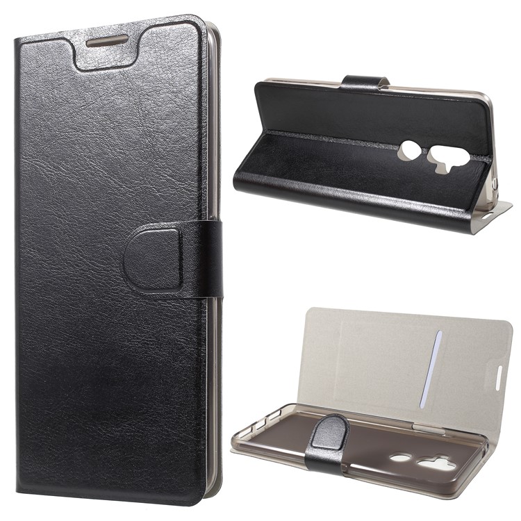 Crazy Horse Wallet Magnetic Stand Leather Case (Built-in Steel Sheet) for Alcatel 3v - Black-1