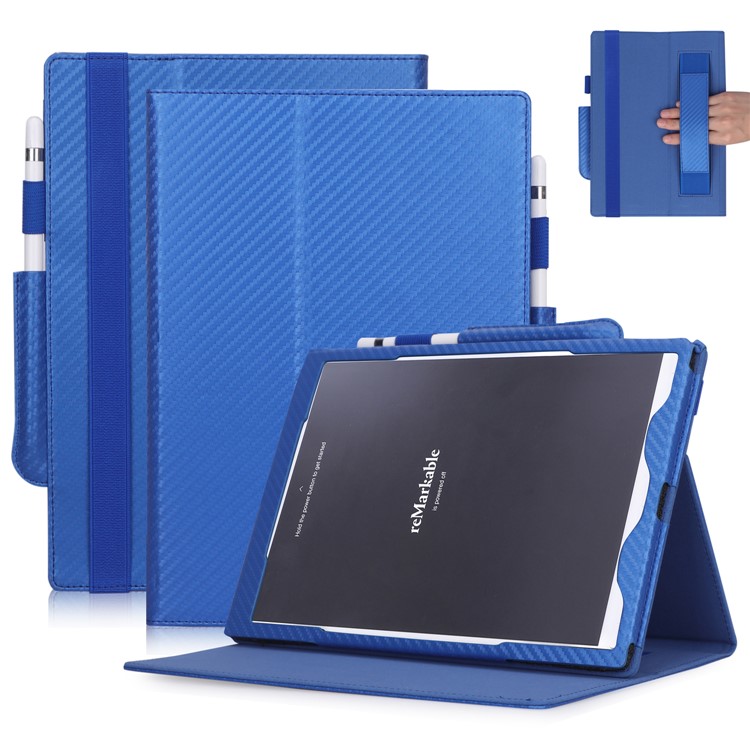 WY-1926 Carbon Fiber Texture Leather Cover Stand Tablet Shell for reMarkable Paper Tablet 10.3" - Blue-1