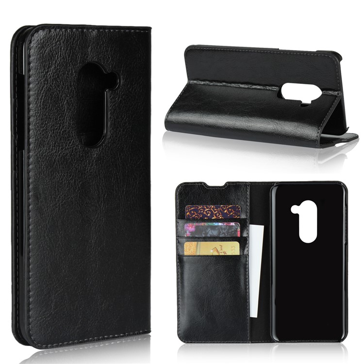 Crazy Horse Genuine Leather Wallet Shell for AQUOS Zero - Black-1