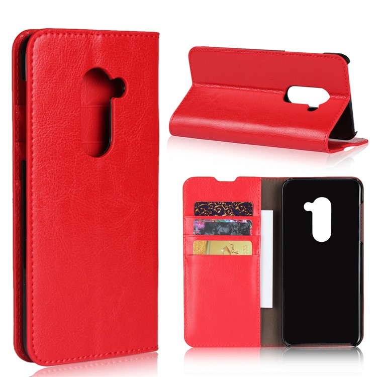 Crazy Horse Genuine Leather Wallet Cover for AQUOS Zero - Red-1