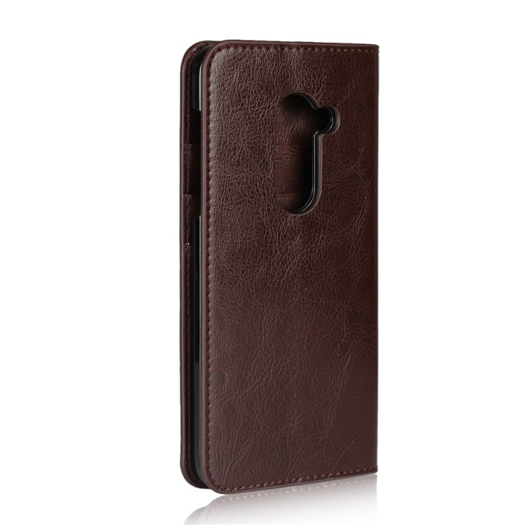 Crazy Horse Genuine Leather Case with 3 Card Slots for AQUOS Zero - Coffee-3