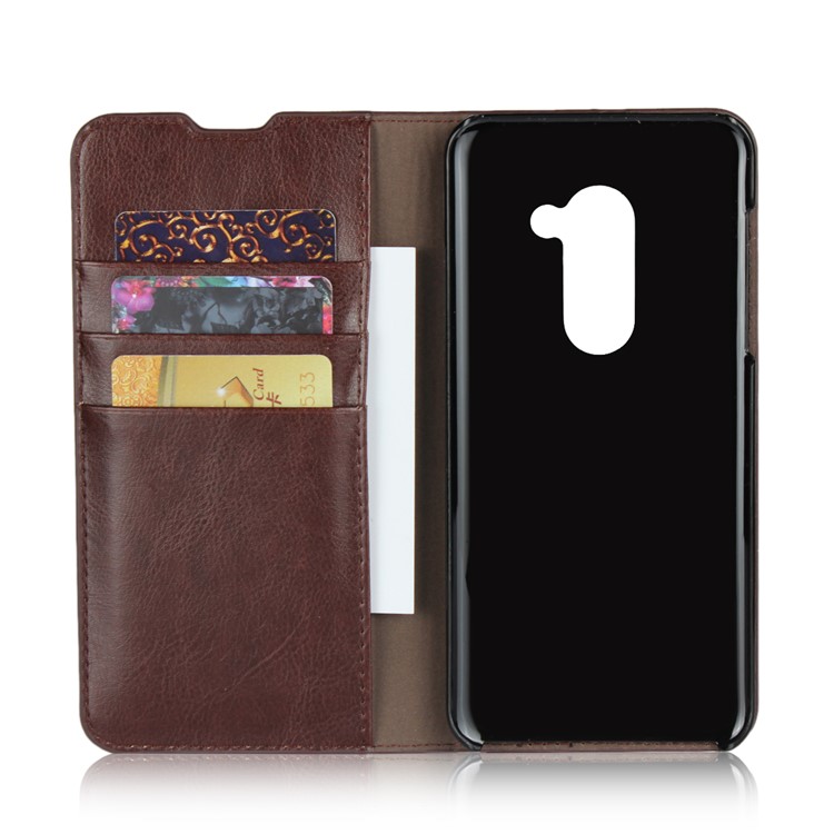 Crazy Horse Genuine Leather Case with 3 Card Slots for AQUOS Zero - Coffee-4