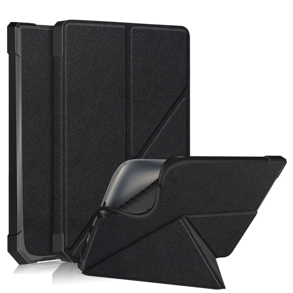 Origami Stand Design Plain Leather Smart Case for Pockebook 740/741 - Black-1