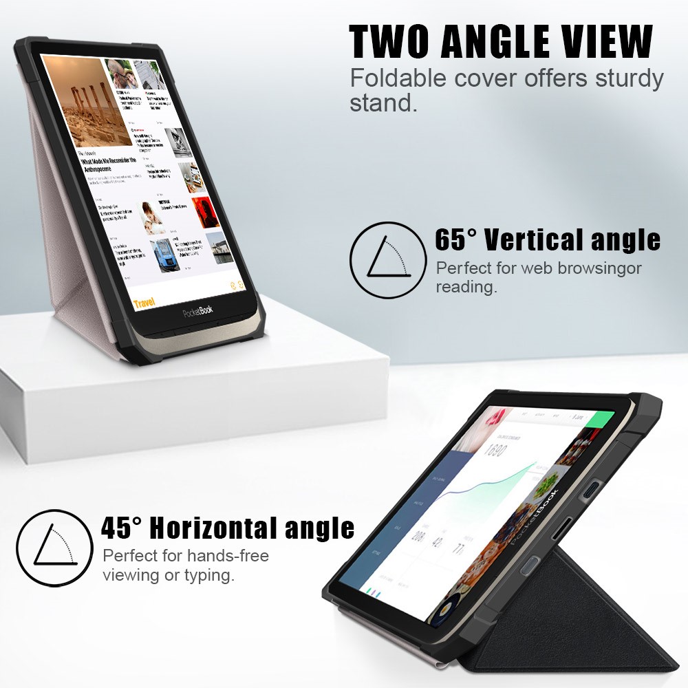 Origami Stand Design Plain Leather Smart Case for Pockebook 740/741 - Black-2