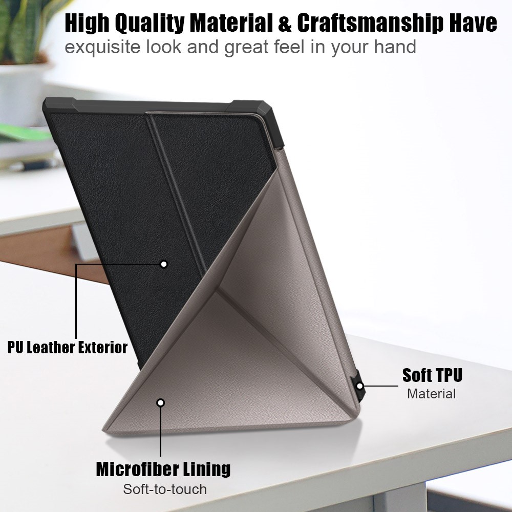 Origami Stand Design Plain Leather Smart Case for Pockebook 740/741 - Black-4