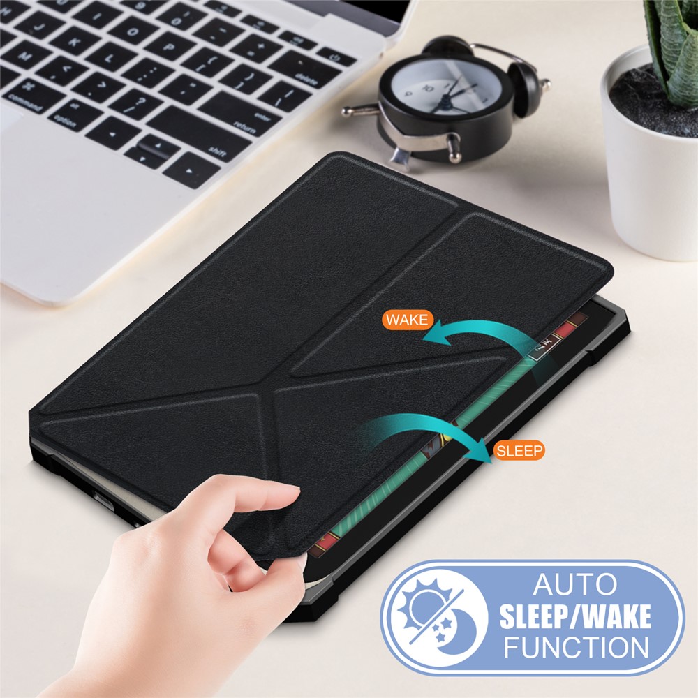 Origami Stand Design Plain Leather Smart Case for Pockebook 740/741 - Black-6