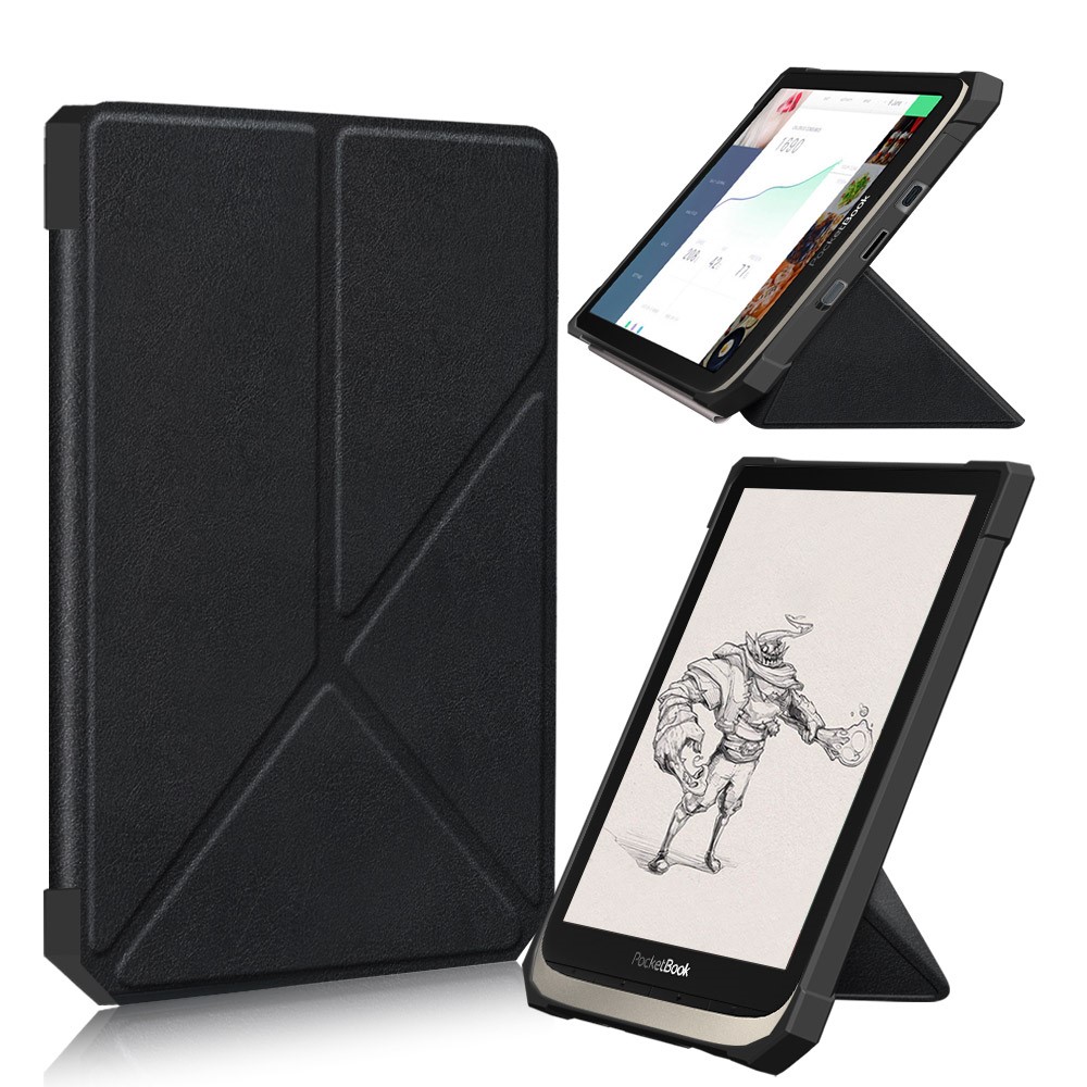 Origami Stand Design Plain Leather Smart Case for Pockebook 740/741 - Black-7